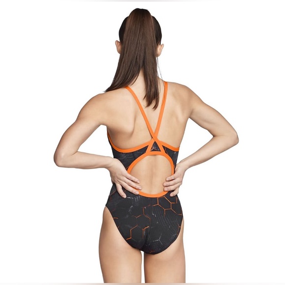 Speedo Emerging Force Flyback Womens Competitive Swimsuit Black Orange Size 6/32 - Picture 2 of 7